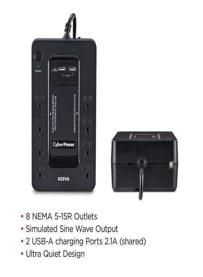 CyberPower نظام UPS احتياطي من CyberPower ST625U، بقدرة 625 فولت أمبير/360 واط، مزود بـ 8 منافذ كهربائية، ومنفذي شحن USB، صغير الحجم - Image 3