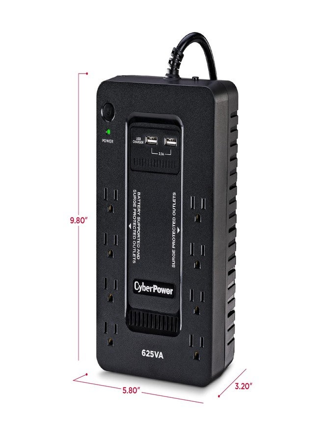 CyberPower نظام UPS احتياطي من CyberPower ST625U، بقدرة 625 فولت أمبير/360 واط، مزود بـ 8 منافذ كهربائية، ومنفذي شحن USB، صغير الحجم - Image 4