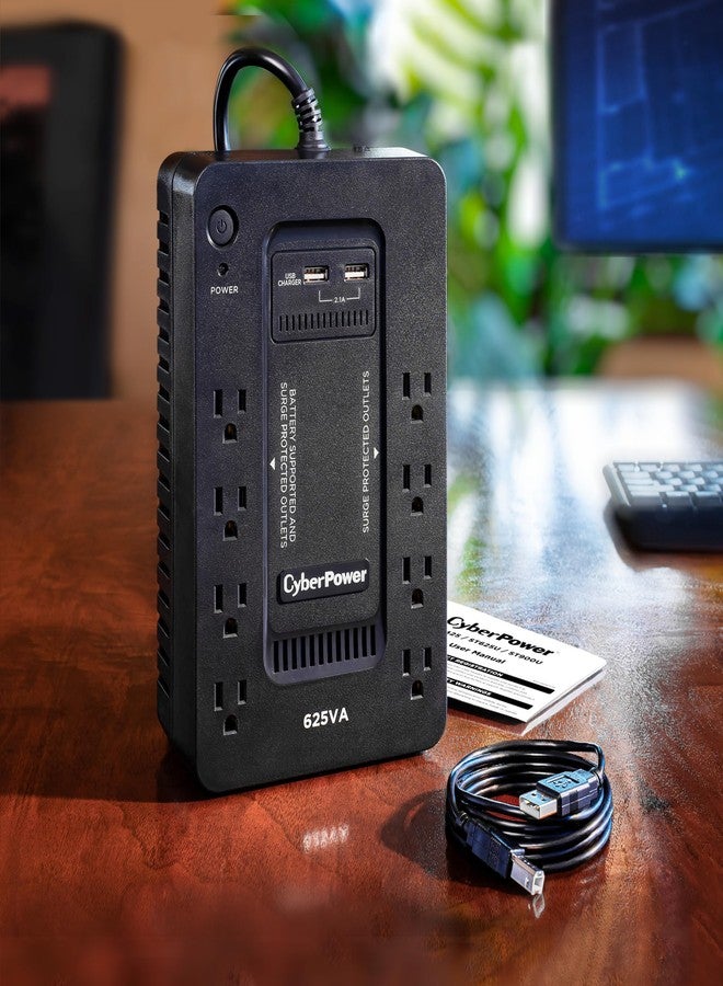 CyberPower نظام UPS احتياطي من CyberPower ST625U، بقدرة 625 فولت أمبير/360 واط، مزود بـ 8 منافذ كهربائية، ومنفذي شحن USB، صغير الحجم - Image 5