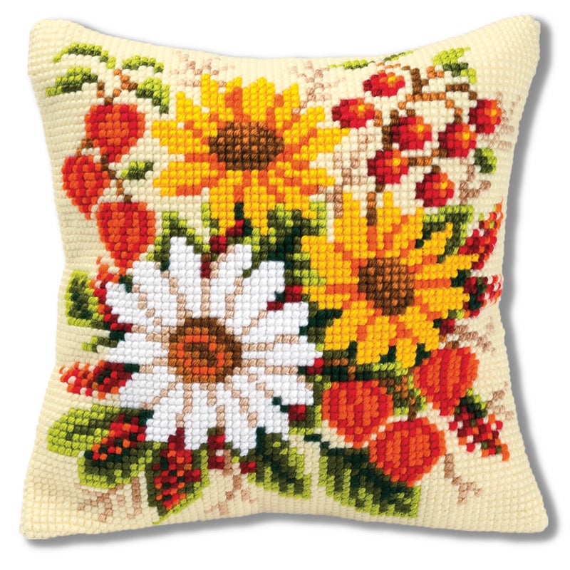 Vervaco Mixed Arrangment of Flowers Cross Stitch Cushion MultiColour