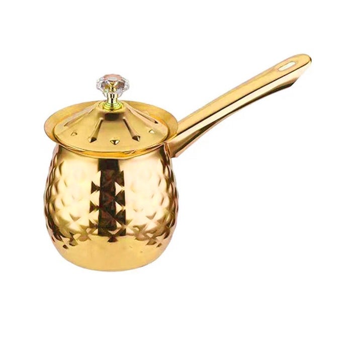STAINLESS STEEL TURKISH COFFEE POT MOKA POT ESPRESSO MAKER FOR STOVE TOP CAMPING COFFEE POT GREEK ARABIC COFFEE WARMER WITH LID HANDLE GOLD 600 ML 20 OZ