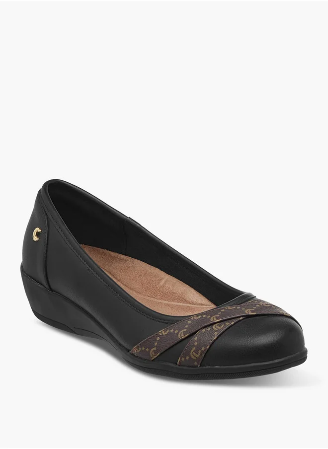 لو كونفورت Women's Monogram Print Slip-On Shoes with Wedge Heels