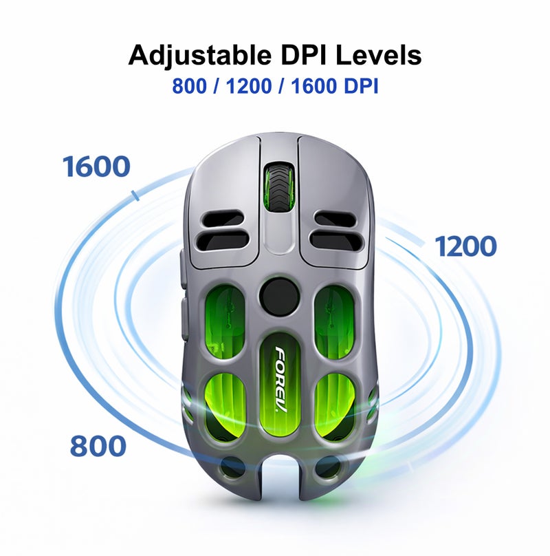 FOREV Wireless Mouse Dual Mode (2.4G + Bluetooth 5.1) Rechargeable Bluetooth Mouse with RGB Backlit, up to 1600 DPI, Type C, Silent Ergonomic Design for Mac Mini PC Gaming Laptop Computer (Grey) - Image 3