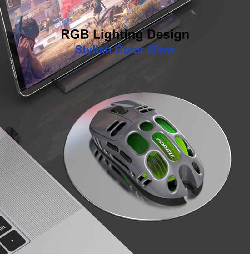 FOREV Wireless Mouse Dual Mode (2.4G + Bluetooth 5.1) Rechargeable Bluetooth Mouse with RGB Backlit, up to 1600 DPI, Type C, Silent Ergonomic Design for Mac Mini PC Gaming Laptop Computer (Grey) - Image 5