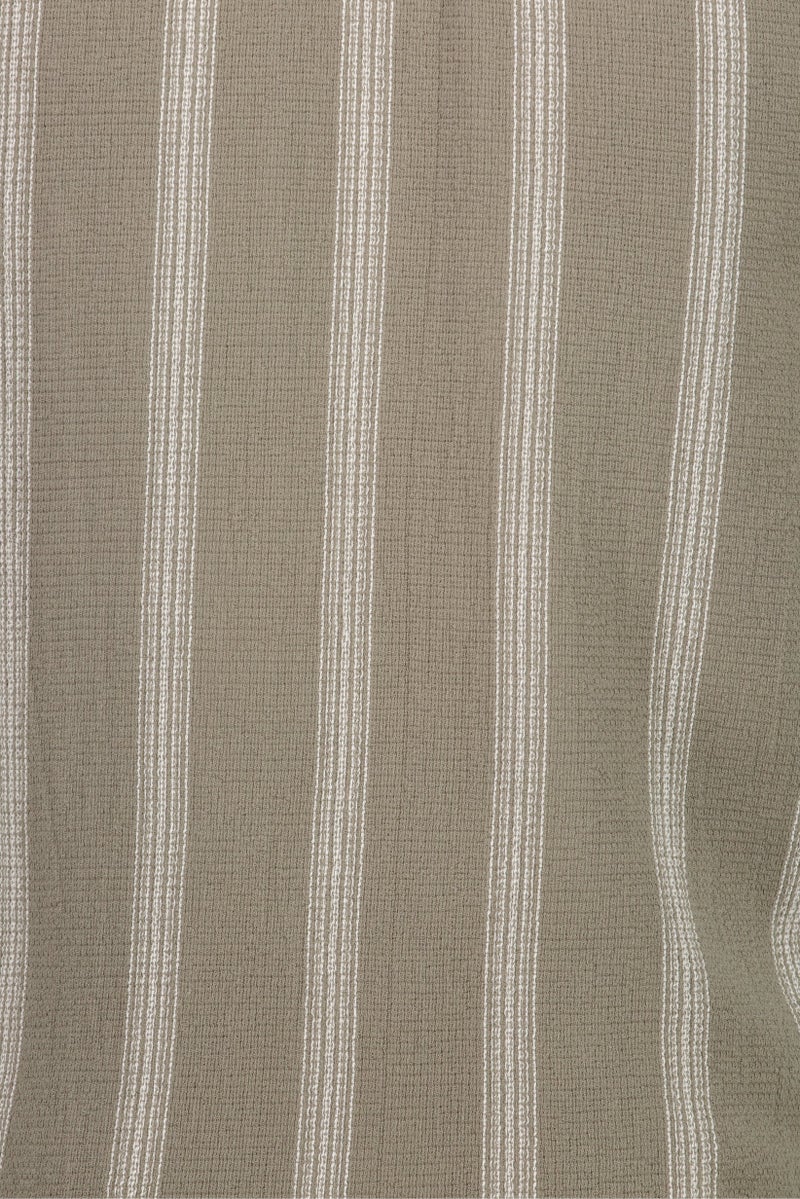 Selected Homme Men Regular Fit Stripe Short Sleeve Casual Shirt, Sage Green - Image 4