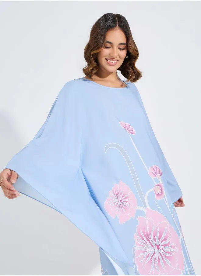 Styli Floral Print Kimono Sleeves Kaftan