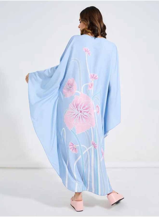 Take Two Floral Print Kimono Sleeves Kaftan