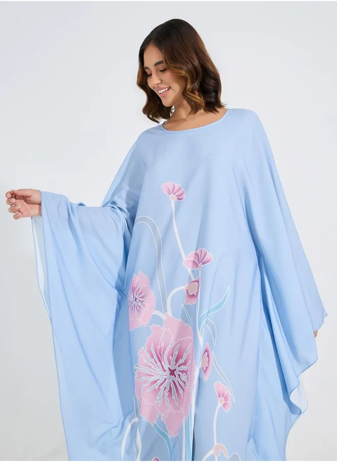 Take Two Floral Print Kimono Sleeves Kaftan