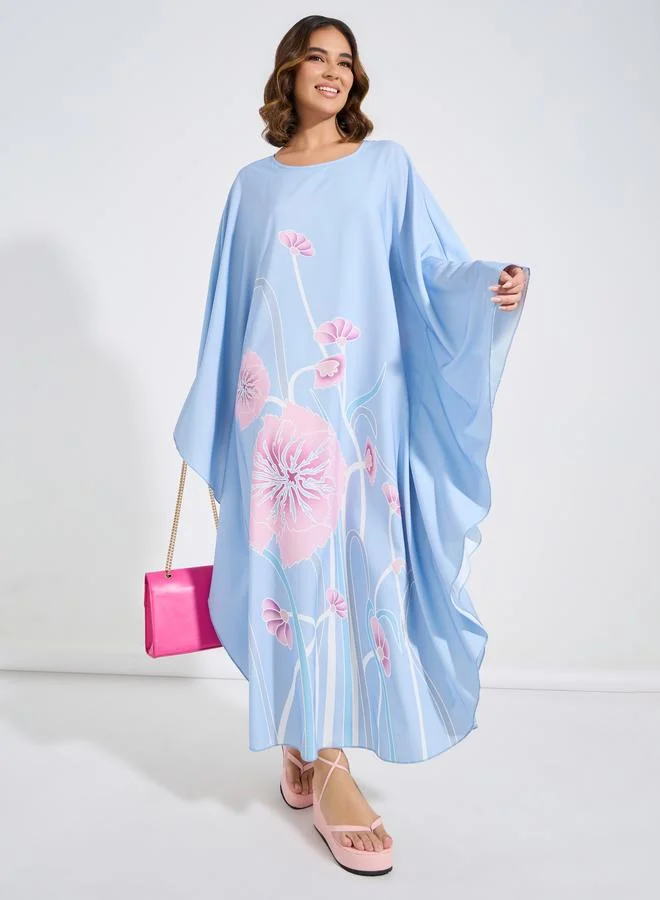 Take Two Floral Print Kimono Sleeves Kaftan