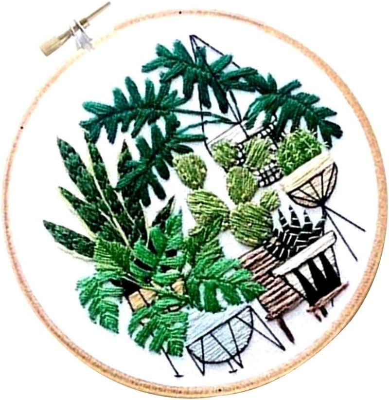 كلاراكو مجموعة أدوات تطريز يدوية حديثة للمبتدئين، مناسبة للكبار، تتضمن تطريزًا يدويًا وخياطة يدوية، ونمطًا لنباتات مزروعة في أصيص (EC009). - Image 1