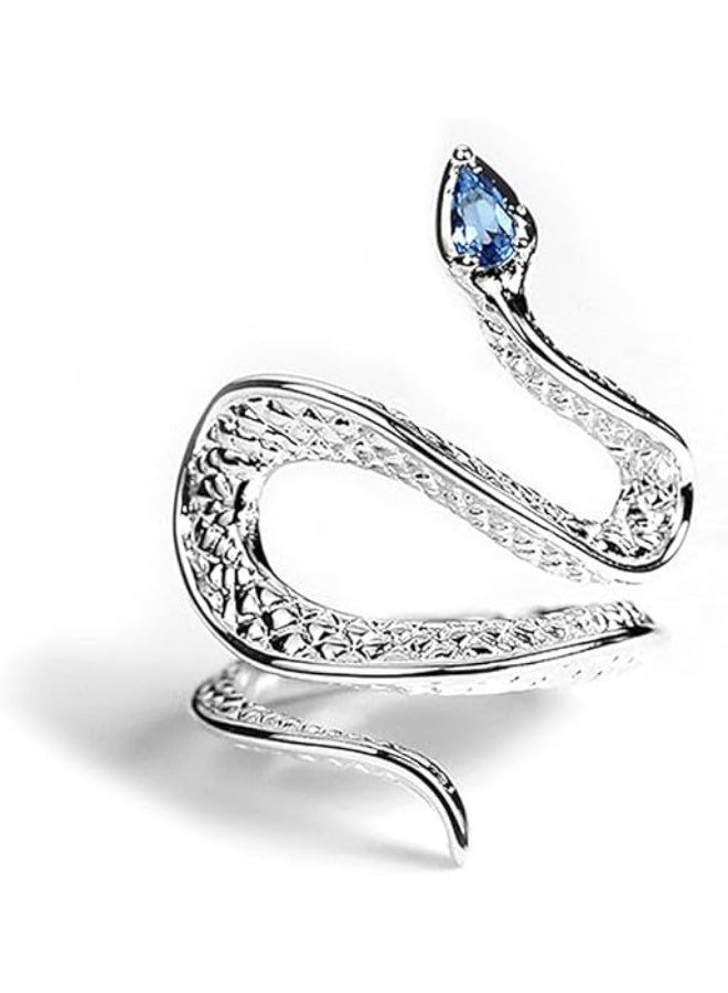 خواتم فضية مرصعة بالكريستال على شكل ثعبان للنساء، بتصميم بانك جريء، مفتوحة وقابلة للتعديل، بتصميم ثعبان مميز، مجوهرات عتيقة مرصعة بأحجار الراين، هدايا - Image 1