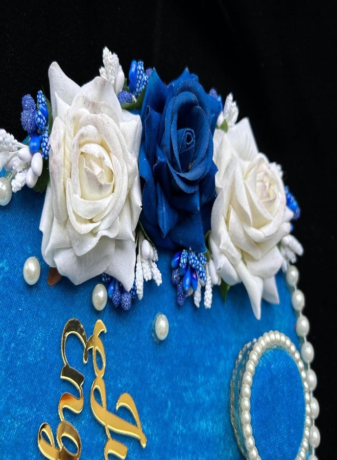 Mridang Engagement Wedding Ring Platter Just Engaged Thali | Wedding Ring Platter | Marriage Décor | Engagement Tray (Blue,White) velvet - Image 3