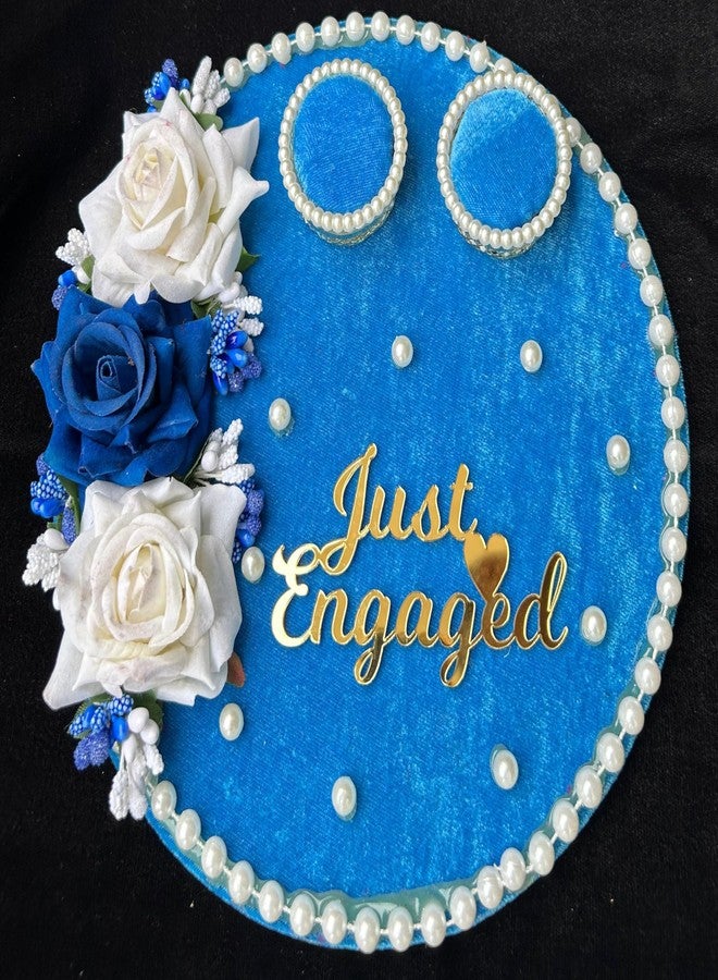Mridang Engagement Wedding Ring Platter Just Engaged Thali | Wedding Ring Platter | Marriage Décor | Engagement Tray (Blue,White) velvet - Image 1