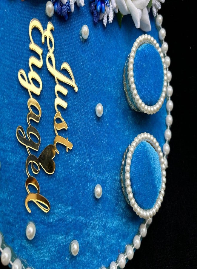 Mridang Engagement Wedding Ring Platter Just Engaged Thali | Wedding Ring Platter | Marriage Décor | Engagement Tray (Blue,White) velvet - Image 2