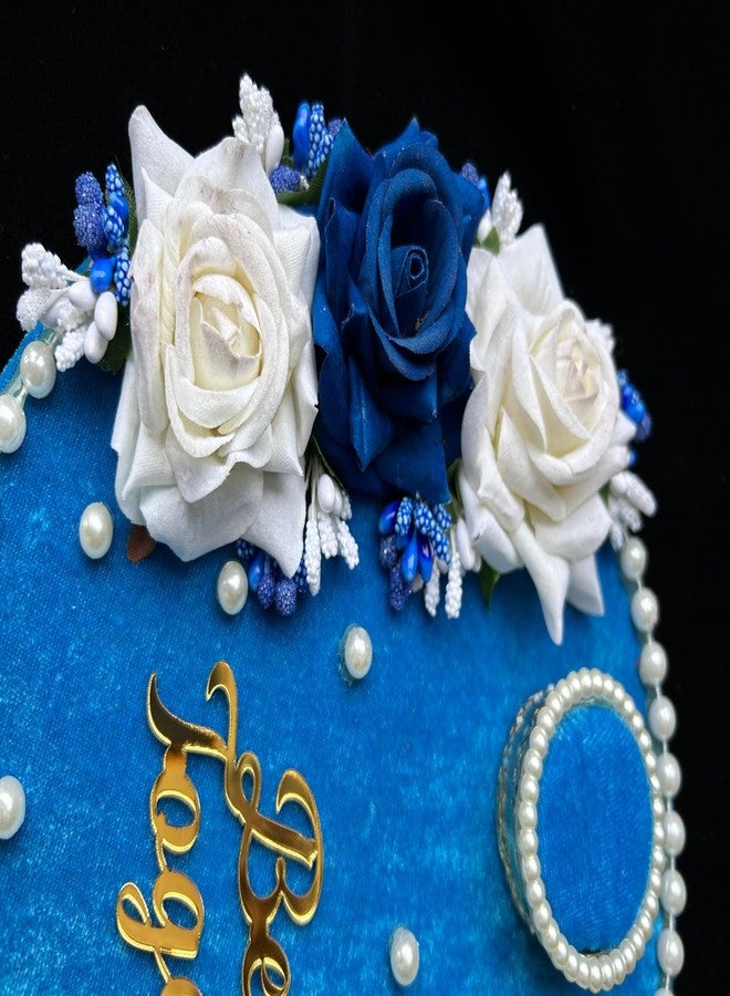 Mridang Engagement Wedding Ring Platter Just Engaged Thali | Wedding Ring Platter | Marriage Décor | Engagement Tray (Blue,White) velvet - Image 4