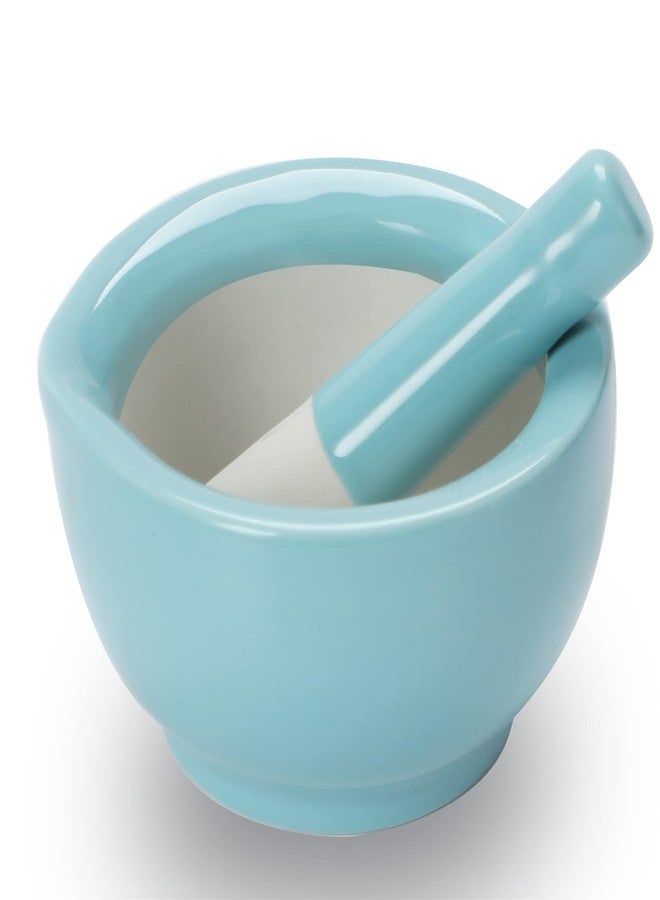 ONTUBE Mortar and Pestle Set, Ceramic Stoneware Spice Herb Grinder Pill Crusher Set (3.2 Inch-Turquoise) - Image 1