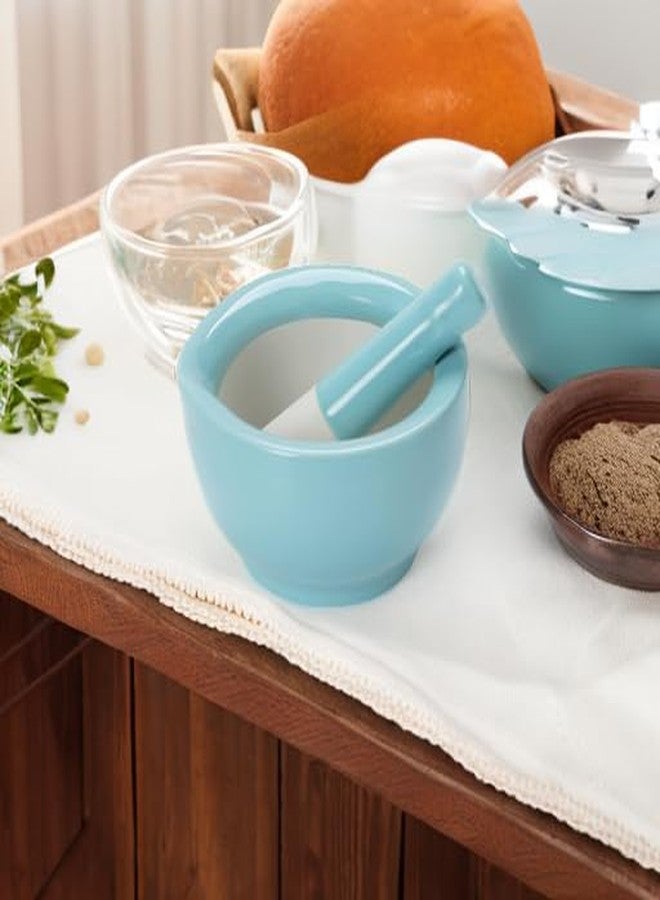 ONTUBE Mortar and Pestle Set, Ceramic Stoneware Spice Herb Grinder Pill Crusher Set (3.2 Inch-Turquoise) - Image 5
