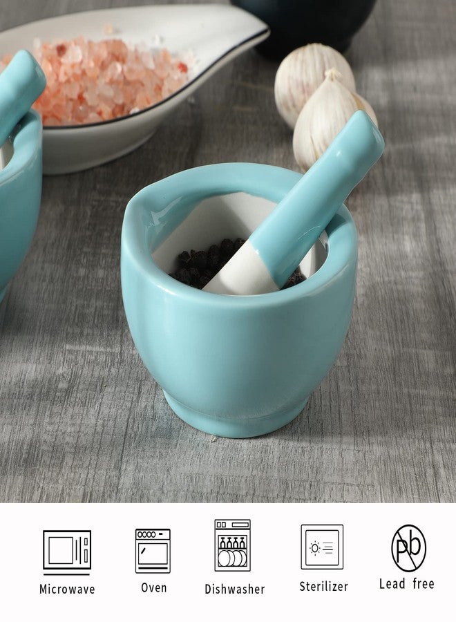 ONTUBE Mortar and Pestle Set, Ceramic Stoneware Spice Herb Grinder Pill Crusher Set (3.2 Inch-Turquoise) - Image 3