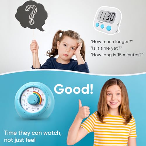Nixroork Visual Timer for Kids, 60-Minute Silent Countdown for Classroom, Home, Office, Kitchen, Rainbow Pattern Desk Timer, Time Management Tools with Silent Operation, Pomodoro Timer - Image 5