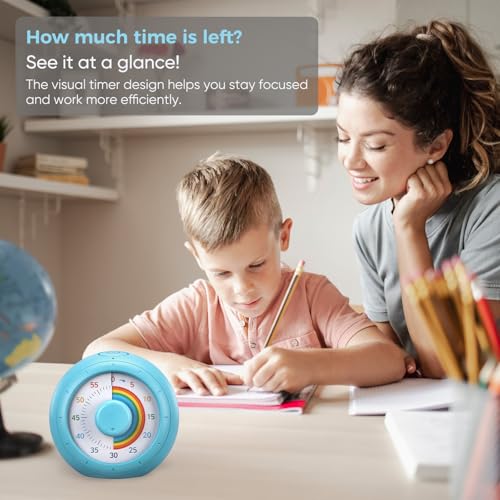 Nixroork Visual Timer for Kids, 60-Minute Silent Countdown for Classroom, Home, Office, Kitchen, Rainbow Pattern Desk Timer, Time Management Tools with Silent Operation, Pomodoro Timer - Image 2