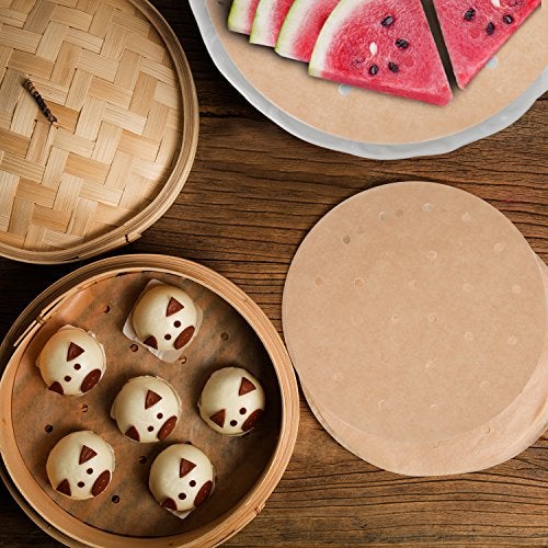 Vancens 100pcs Unbleached Air Fryer Liners, 9inch Bamboo Steamer Liners, Vancens Premium Perforated Parchment Steaming Paper Rounds, Non-stick Steamer Mat, Perfect for 5.3 & 5.8 QT Air Fryers/Baking/Cooking - Image 4