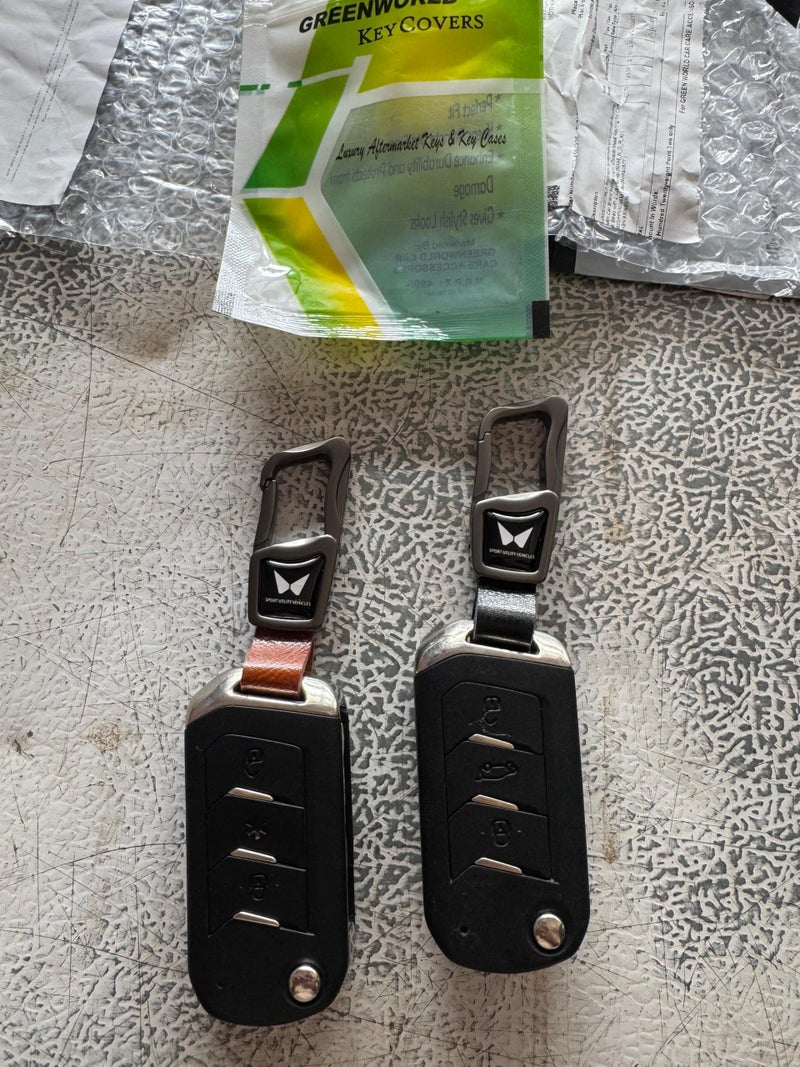 Greenworld Premium Scratch-Proof Keychain/Keyring with Car Brand Name Logo | Durable Metal Keyring for Cars & Bikes with 2 Color Strap (MAHI_N_D_R_a) - Image 2