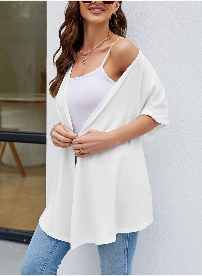 LIOFOER - Women's Open Front Cardigan Lightweight Shawl Batwing Short Sleeve Casual Shrug - Image 1