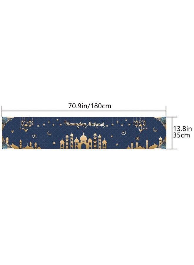 Chielor Ramadan Mubarak Table Runner Table Decorations - 2025 Linen Ramadan Decorations for Home Decorative Muslim Islam Table Cloth for Eid Mubarak Party Home Dinning Room Decoration, 13.8x71 inches - Image 2