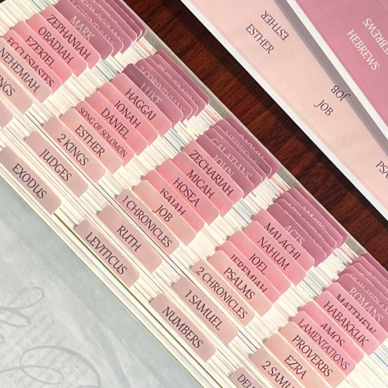 Thinkor Reposition Bible Tabs, Large Print Lanimated Stickers, Easy to Read and Apply Bible Tabs for Women and Man (Four Pink) - Image 1
