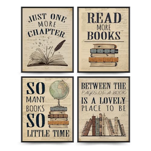 PLKMN Classroom Decor, Reading Corner Decor for Classroom, Book Club Decorations Library Posters 8x10, Vintage Book Wall Art for Dorm Reading Nook High School, Set of 4 Unframed - Image 1