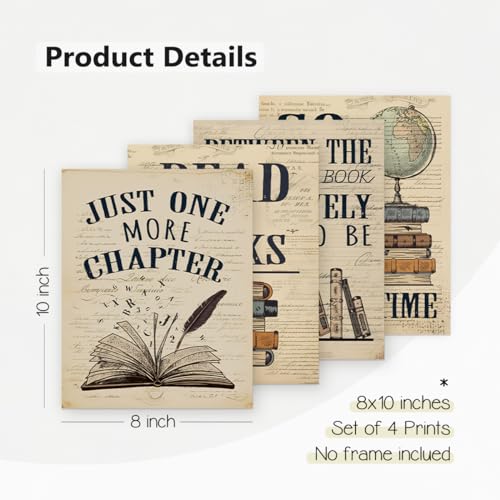 PLKMN Classroom Decor, Reading Corner Decor for Classroom, Book Club Decorations Library Posters 8x10, Vintage Book Wall Art for Dorm Reading Nook High School, Set of 4 Unframed - Image 2