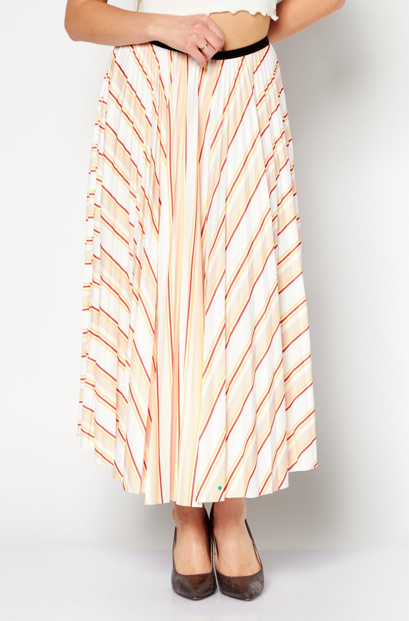 LACOSTE تنورة ماكسي مخططة للنساء، بيضاء - Image 1