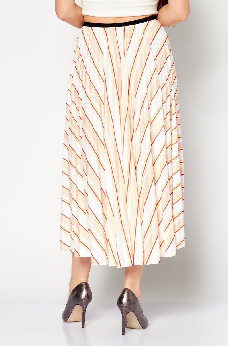 LACOSTE تنورة ماكسي مخططة للنساء، بيضاء - Image 2