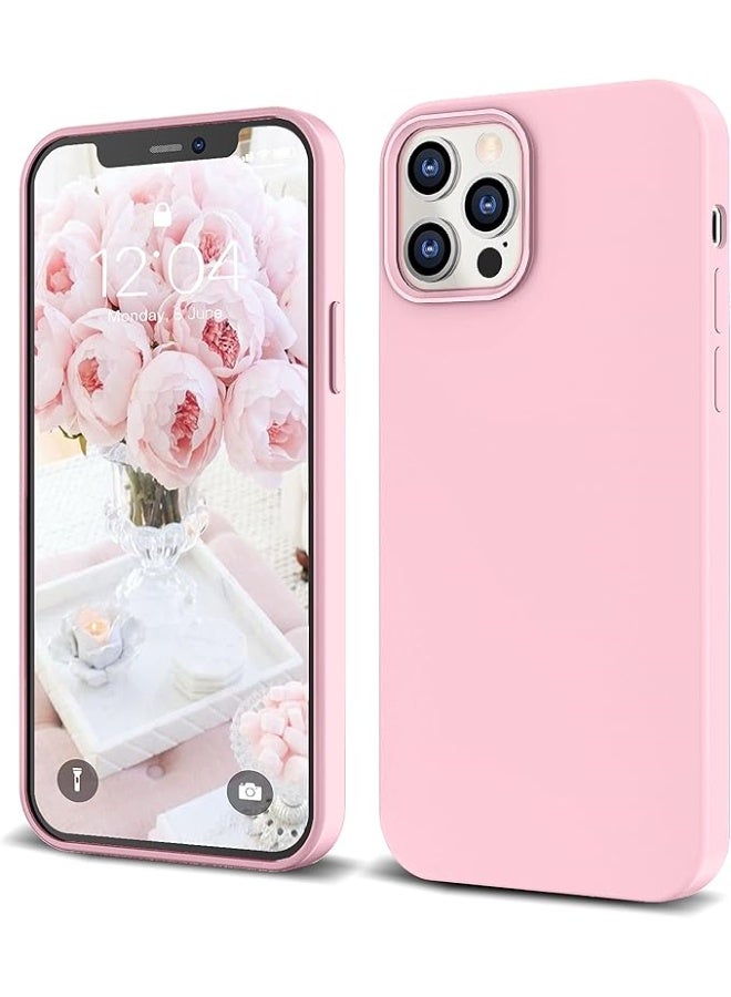 جراب متوافق مع iPhone 12، جراب متوافق مع iPhone 12 Pro، جراب هاتف نحيف من السيليكون السائل بثلاث طبقات مغطى بالكامل بجل ناعم مطاطي 6.1 بوصة - وردي - Image 1