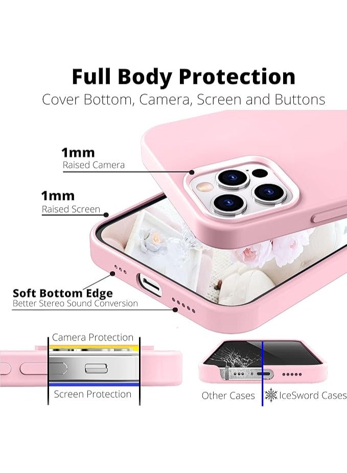 جراب متوافق مع iPhone 12، جراب متوافق مع iPhone 12 Pro، جراب هاتف نحيف من السيليكون السائل بثلاث طبقات مغطى بالكامل بجل ناعم مطاطي 6.1 بوصة - وردي - Image 3