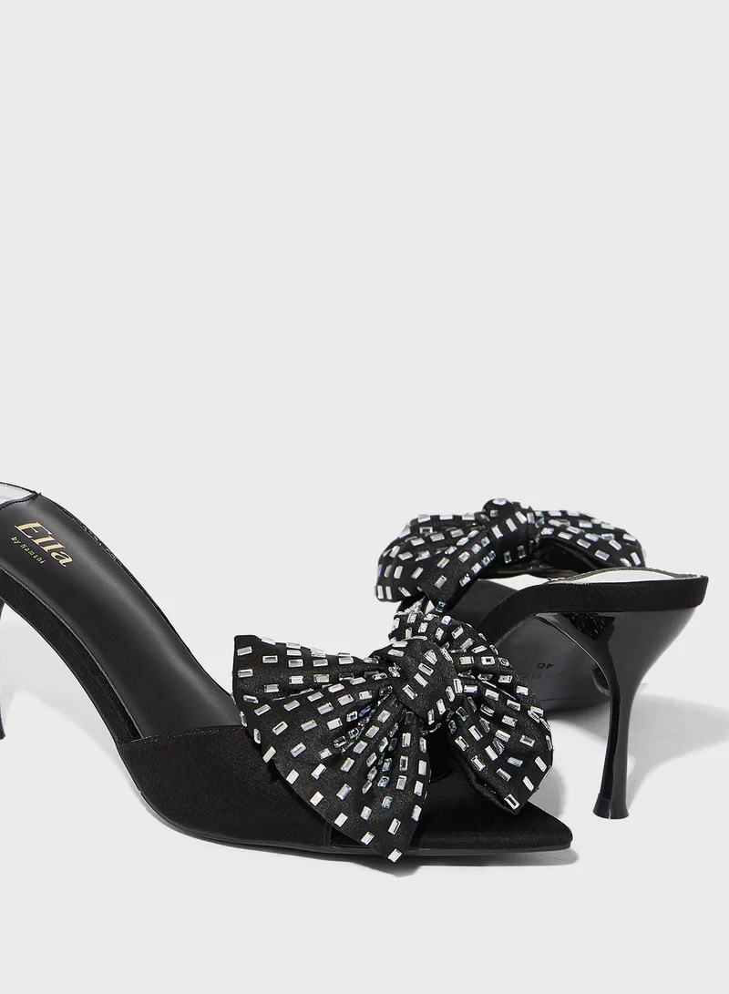 Ella Limited Edition Oversized Diamante Bow Mule Heel Sandal