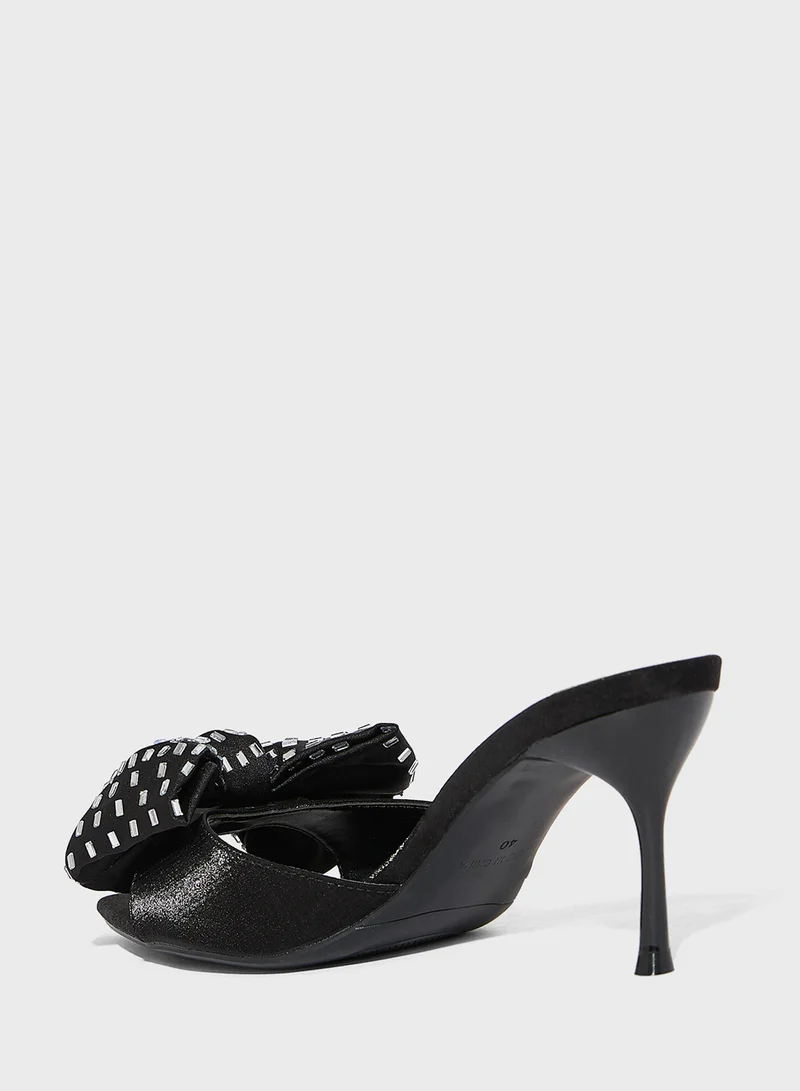 Ella Limited Edition Oversized Diamante Bow Mule Heel Sandal