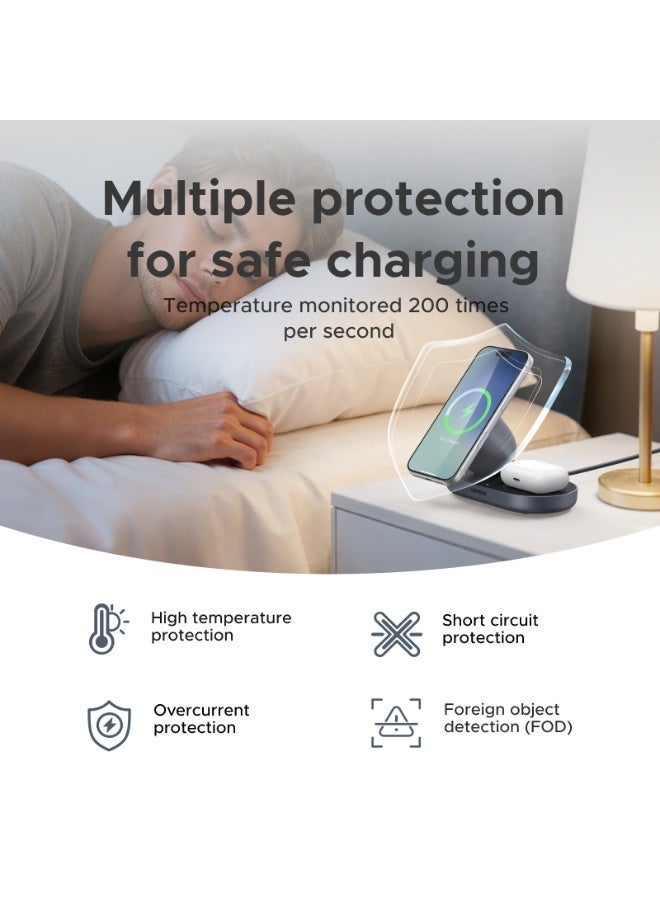 يو جرين شاحن لاسلكي ماغسيف Qi2 بقوة 15 واط 2 في 1 محطة شحن مغناطيسية مكتبية مع حامل شاحن آيفون شحن لاسلكي سريع لآيفون 17/16/15/14/13/12 وسماعات أيربودز 2/3/4/برو/برو2، جالاكسي بودز - Image 5