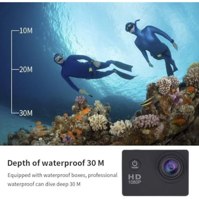 1080P Action Camera, 12MP 2.0 Inch Sports Camera Full HD Action Cam 30m/98ft Underwater Waterproof Camera Underwater Video Camera High Definition Action Cam with Mounting Accessories Kit - Image 4