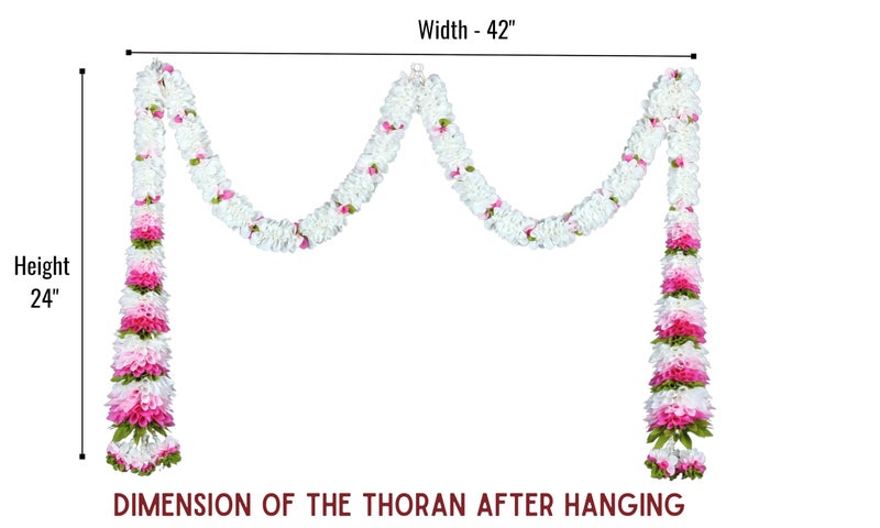 Daedal crafters Simple Cone Door Set Saraswathi Pink Toran for Main Door Entrance, Thoran for Mandir & Living Room Décor, Bandarwal for Festival Decoration, Flower Hanging for Home Décor (24x42 inch) - Image 4