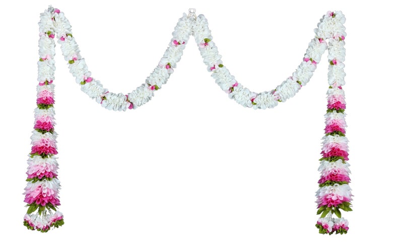 Daedal crafters Simple Cone Door Set Saraswathi Pink Toran for Main Door Entrance, Thoran for Mandir & Living Room Décor, Bandarwal for Festival Decoration, Flower Hanging for Home Décor (24x42 inch) - Image 3