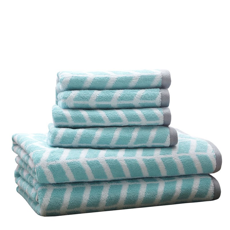 Intelligent Design - Nadia Quick Dry, Premium Absorbent Chevron Cotton Towels Bath/Bathroom Set - Ultra Soft Bathroom Towels Set - Teal - 6 Piece Set incl. 2 Shower Towel 4 Hand Towel - Image 1