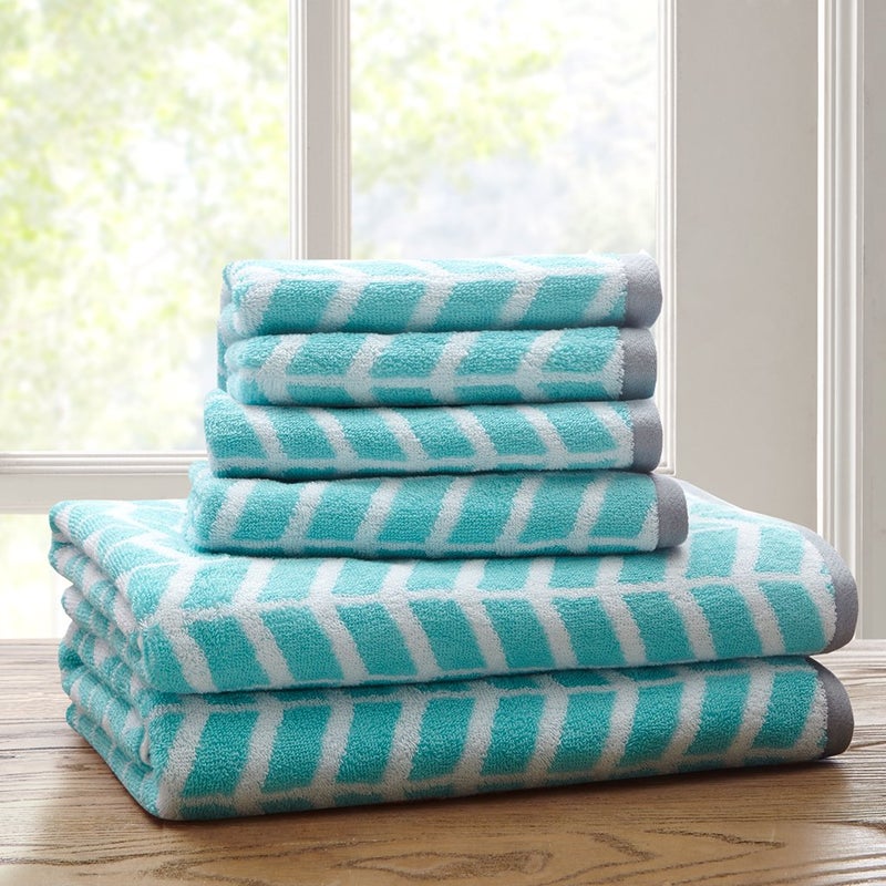 Intelligent Design - Nadia Quick Dry, Premium Absorbent Chevron Cotton Towels Bath/Bathroom Set - Ultra Soft Bathroom Towels Set - Teal - 6 Piece Set incl. 2 Shower Towel 4 Hand Towel - Image 3