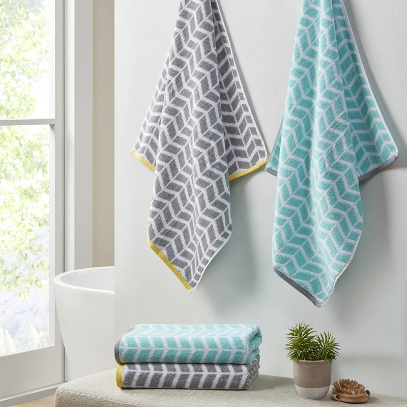 Intelligent Design - Nadia Quick Dry, Premium Absorbent Chevron Cotton Towels Bath/Bathroom Set - Ultra Soft Bathroom Towels Set - Teal - 6 Piece Set incl. 2 Shower Towel 4 Hand Towel - Image 2