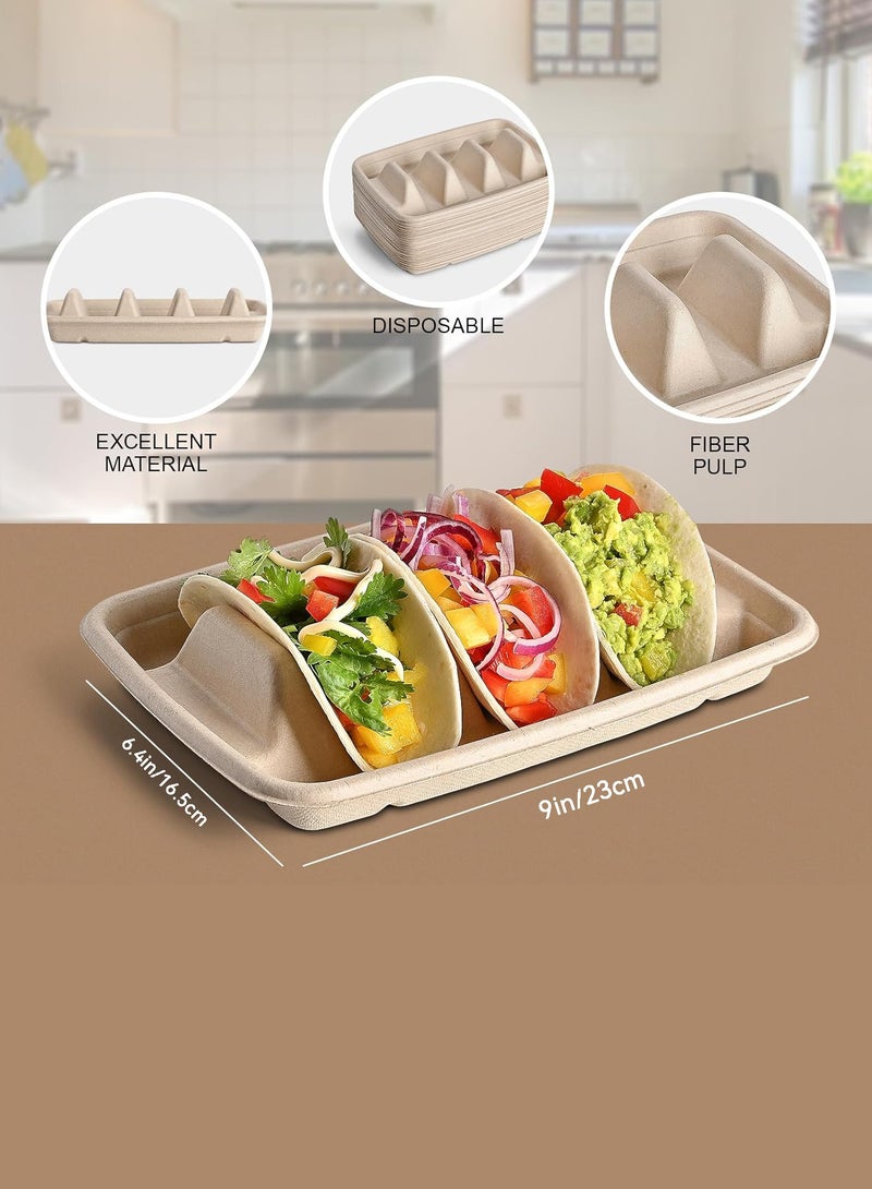 20Pcs Disposable Taco Holders for Party, Premium Paper Taco Plates with Dividers, Fiesta Taco Tray Holder,6.4x9Inches  - Image 1