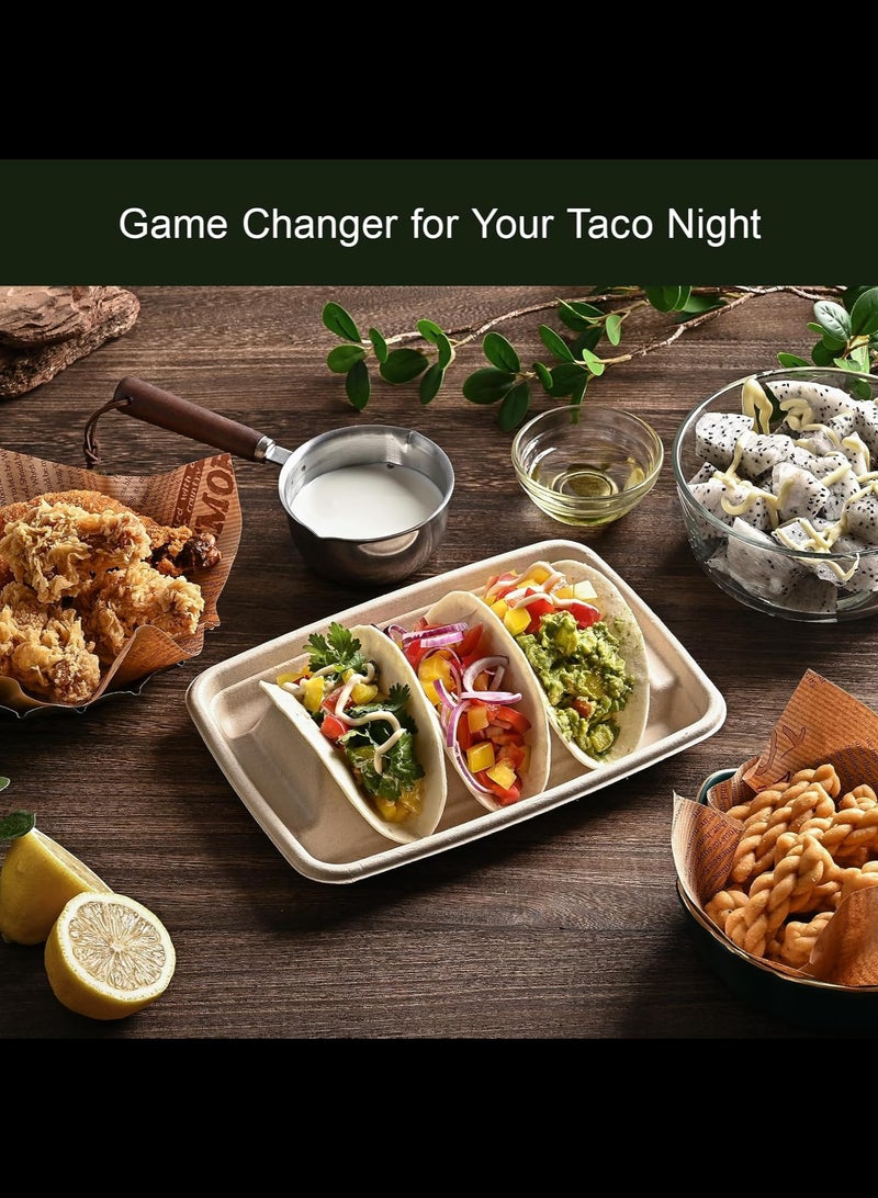 20Pcs Disposable Taco Holders for Party, Premium Paper Taco Plates with Dividers, Fiesta Taco Tray Holder,6.4x9Inches  - Image 2
