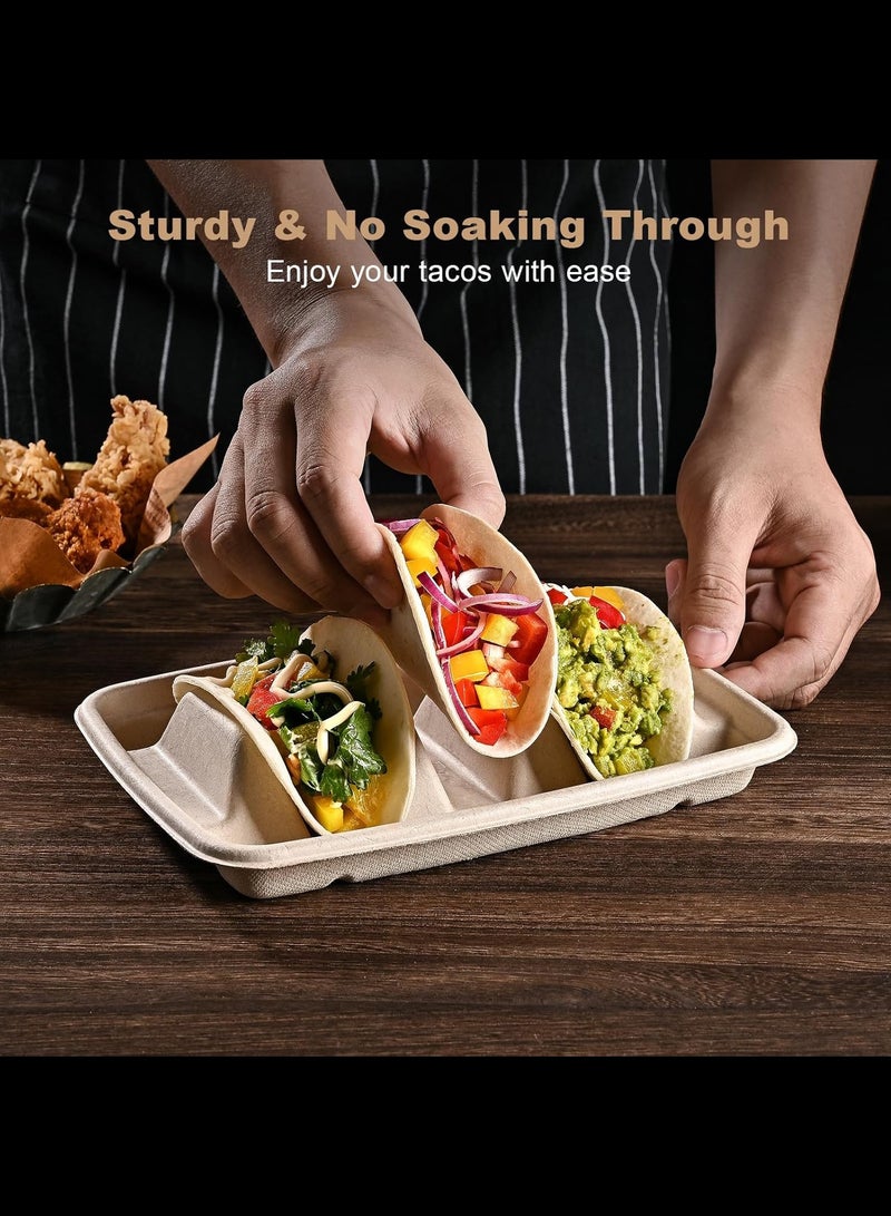 20Pcs Disposable Taco Holders for Party, Premium Paper Taco Plates with Dividers, Fiesta Taco Tray Holder,6.4x9Inches  - Image 3