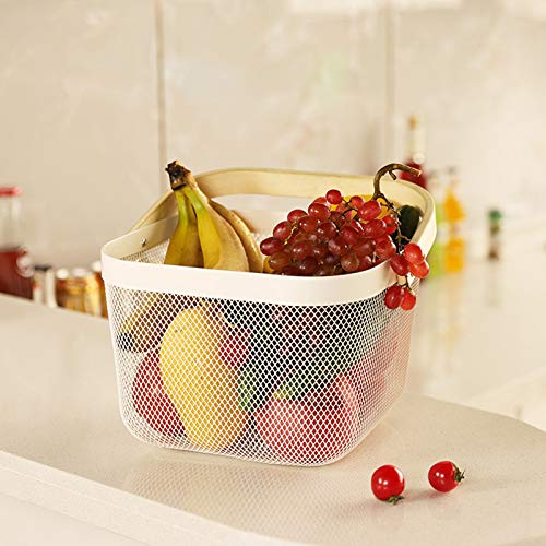 AJIODA Metal Mesh Steel Basket Storage Organizer Basket Multifunctional Hanging Kitchen Baskets Fruit Basket Bin with Bamboo Handle for Kitchen Bathroom Picnic Shopping Decor Cabinet Home Beige - Image 3