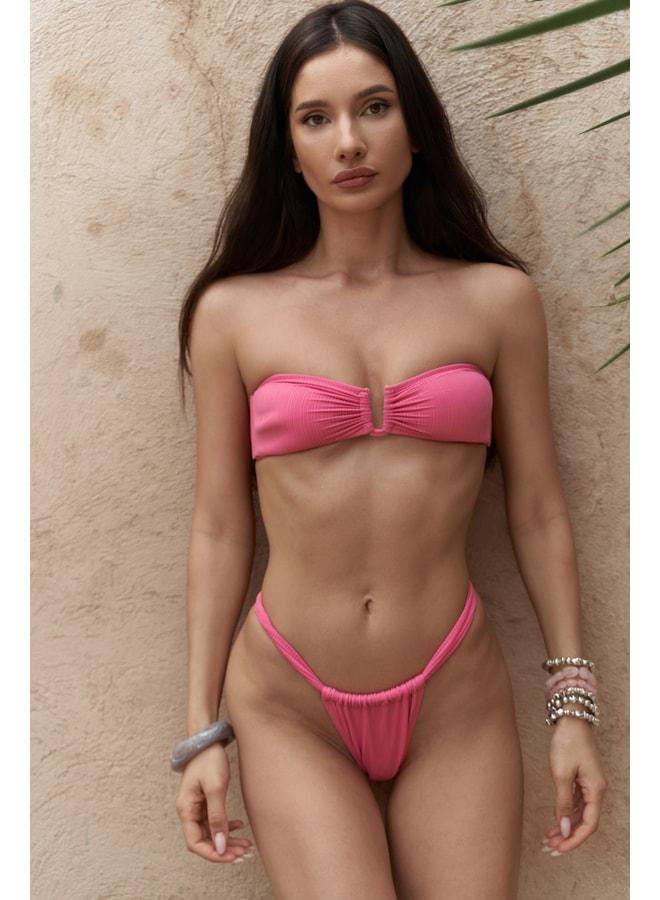 بوهيماي Lahla بيكيني بلا حمالات وردية مع تفاصيل مشبك. - Image 2