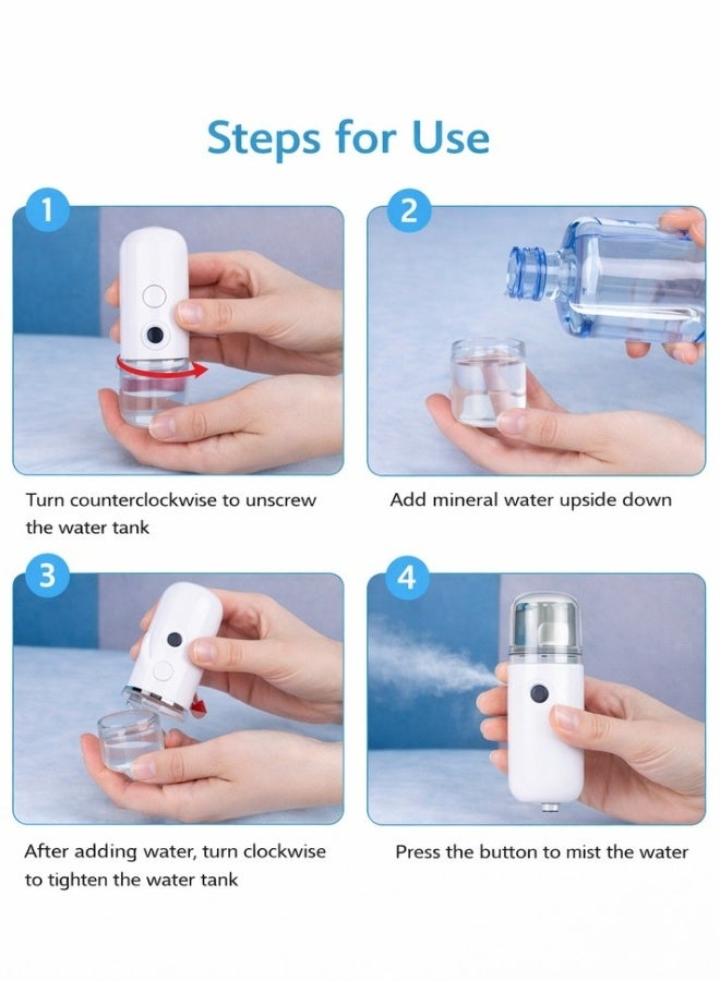 مرطب وجه نانوي محمول برذاذ بارد – جهاز ترطيب البشرة الفوري بتقنية النانو لتعزيز نضارة البشرة وترطيبها بعمق، يساعد على امتصاص السيروم والكريم، ينعش البشرة ويثبت المكياج، قابل لإعادة الشحن USB، مثالي للمنزل والعمل والسفر - Image 3